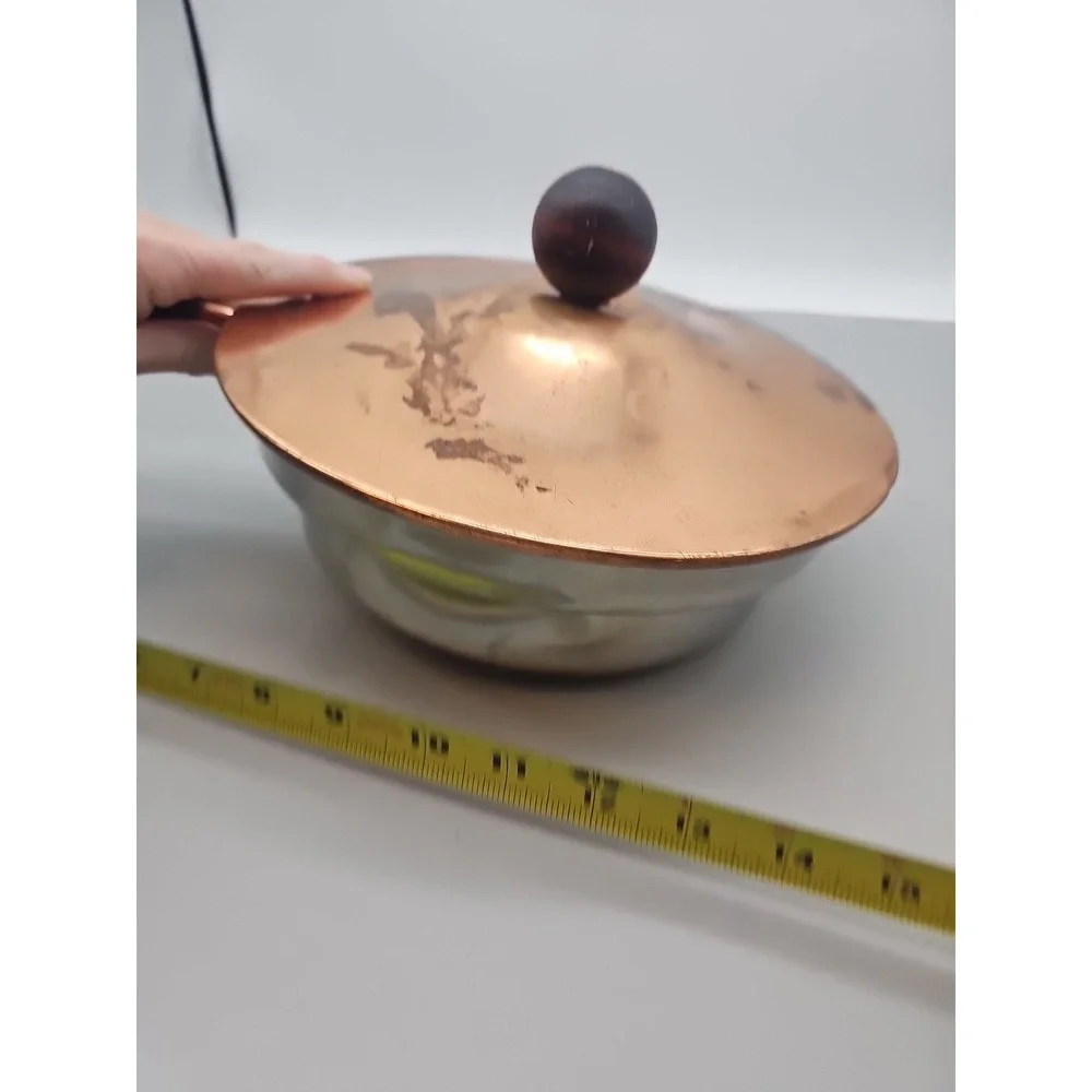 Beautiful Vintage Copper Chafing Dish Wood Handle Pan Only